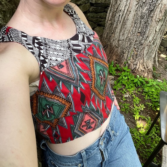 Boho Indie Crop Top Sleeveless Shirt with Button Detail Back Cutout Size Small - Picture 4 of 10